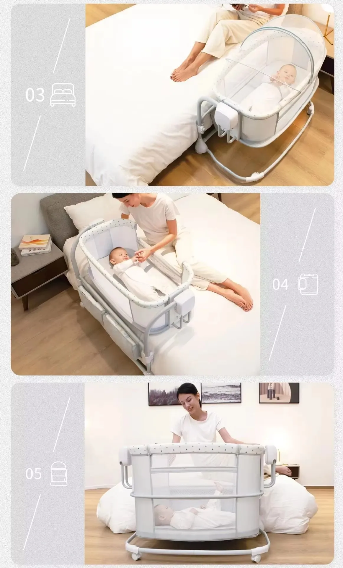 접이식 다용도 코슬리핑 침대 - 용 침대 옆 침대 및 를 달래는 흔들 요람