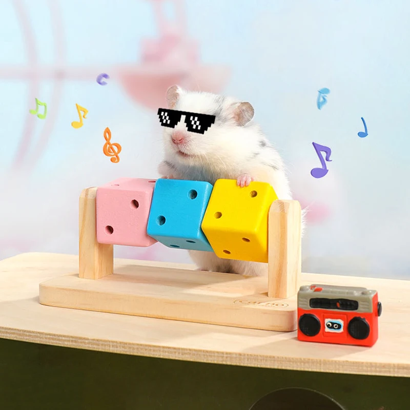 Funny Wooden Rubik's Cube-shaped Interactive Chewing Toy Small Pet Birds Parrots Hamsters Boredom Relief Toys 1pc