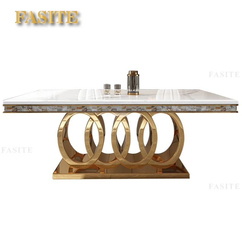 Description Picture 2 of itemStone Plate Dining Tables and Chairs Set Simple Rectangular Dining Table Home Mild Luxury Marble Dining Table
