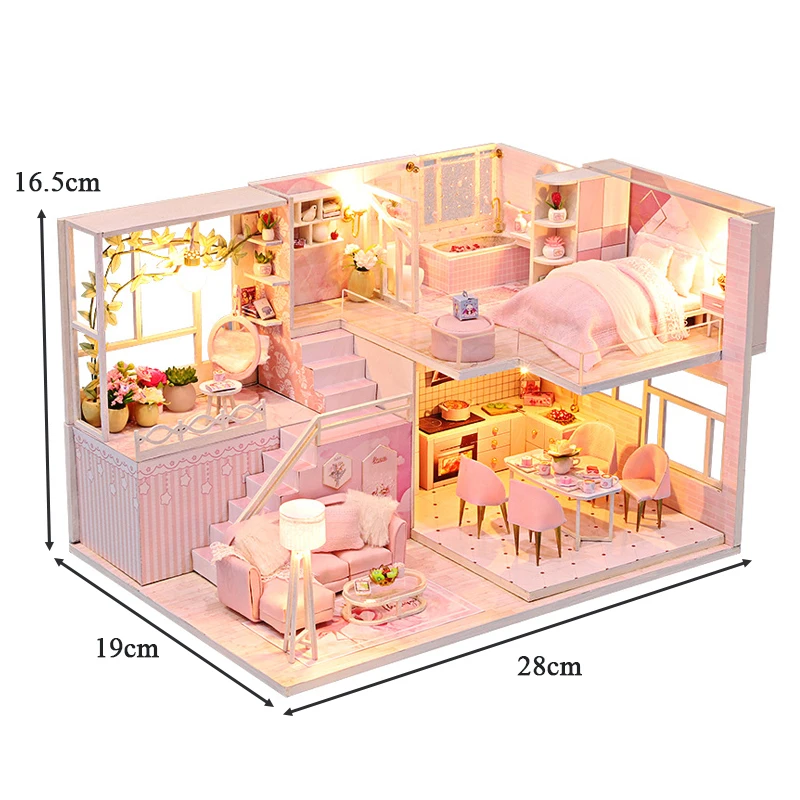 DIY Wooden Doll Houses Princess Casa Miniature Building Kits with Furniture Led Dollhouse for Girls Birthday Gifts 6