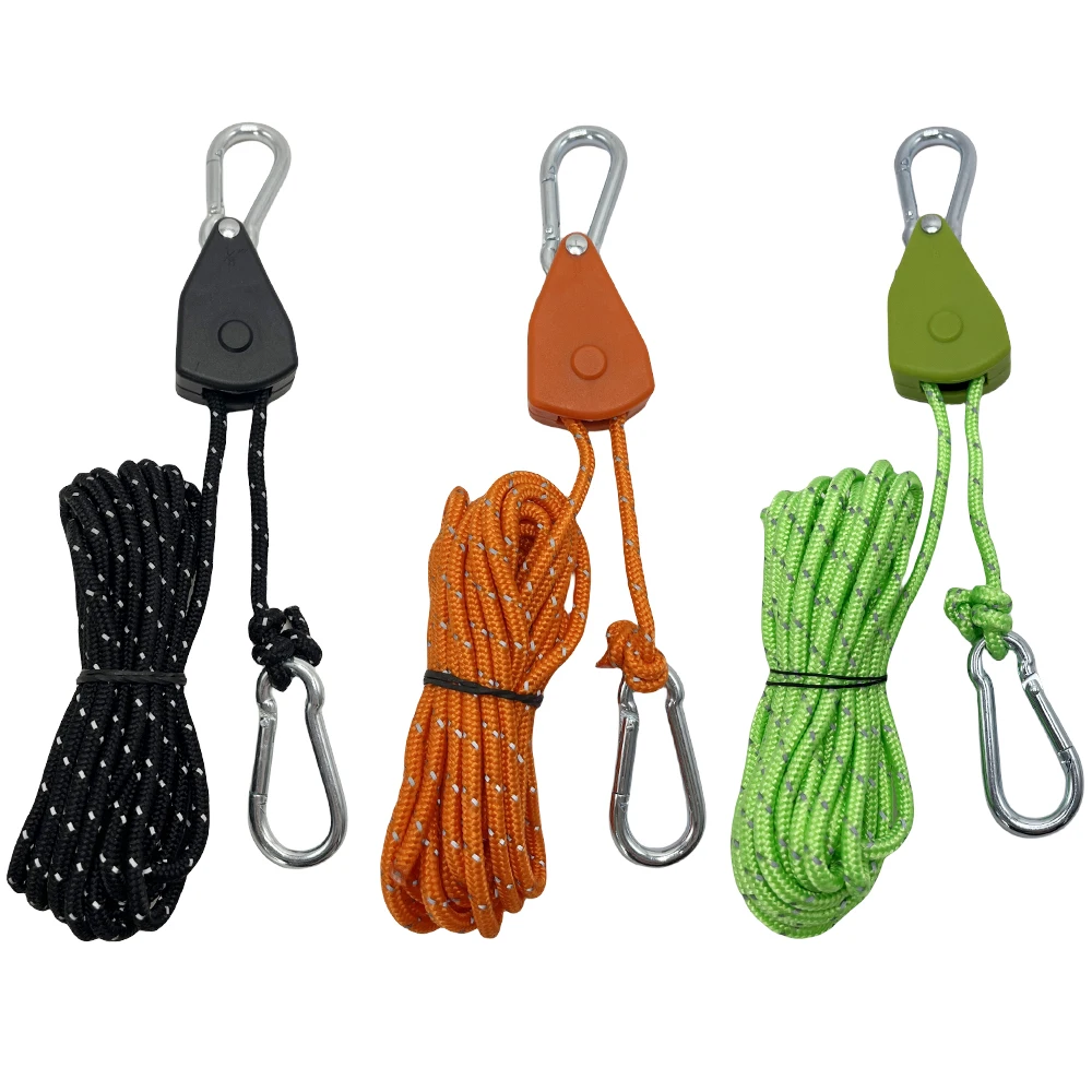 Tent Rope Tightener 6Pcs 4mm 4m Camping Tent Tie Down Rope Fastening Wind Rope Buckle Pulley Ratchet Hangers Awning Hook Tie Down Str