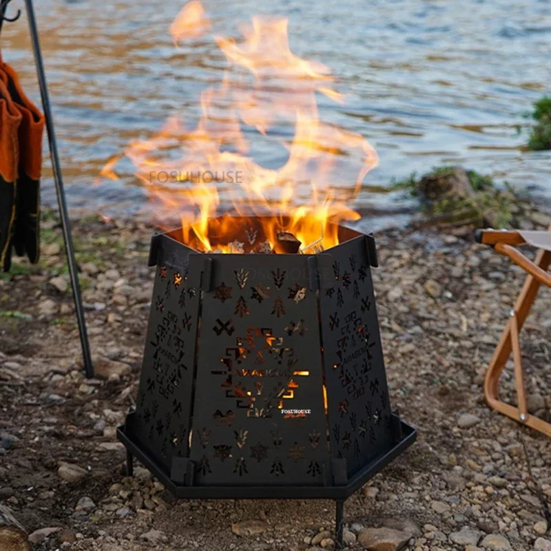 Nordic Iron Fire Pit for Outdoor Heater Charcoal Stove Detachable Fold Multifunction Outdoor Courtyard Camping Bonfire Stand
