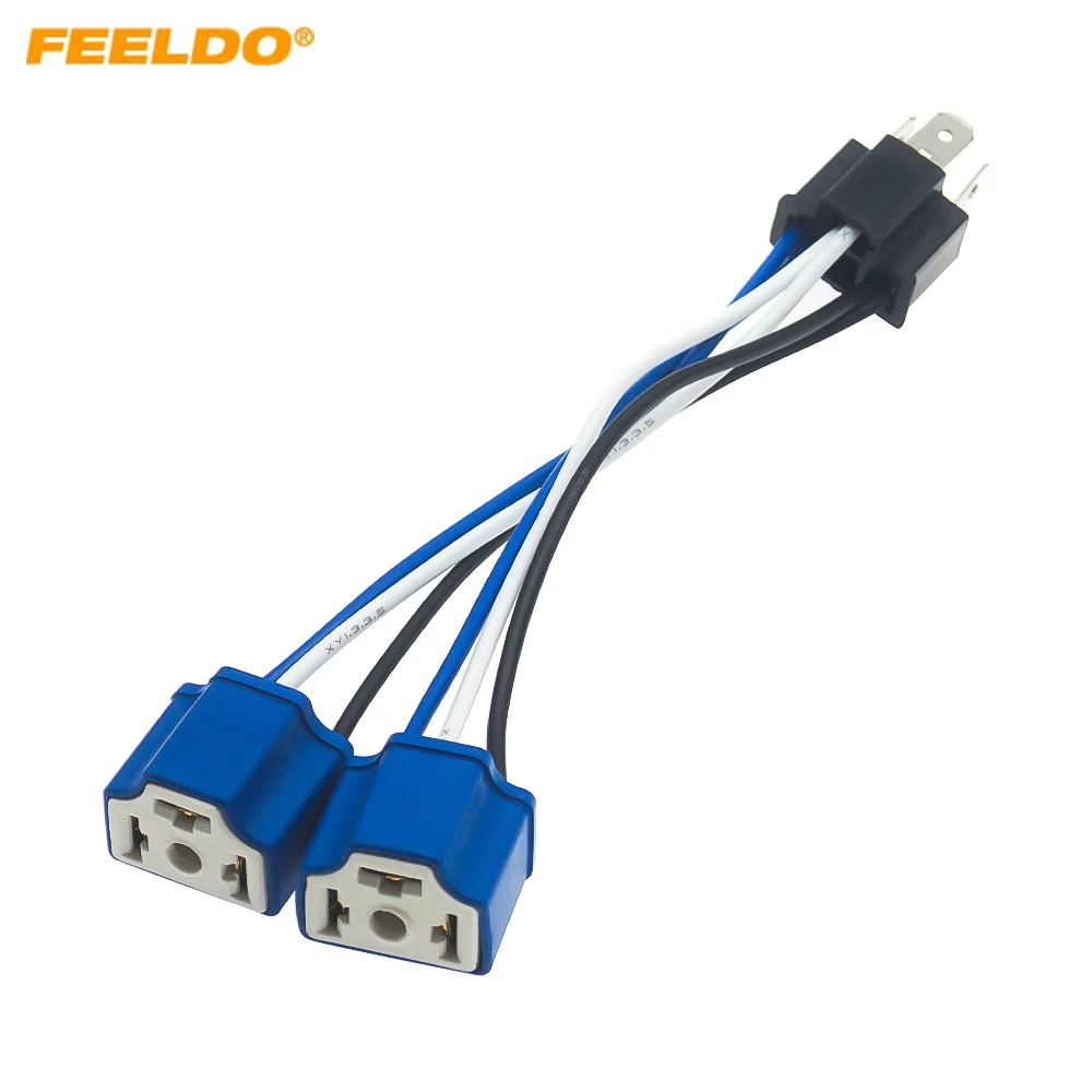 

Кабель FEELDO для автомобильной фары, H4 штекер-гнездо от 1 до 2, керамический разъем, вилка для лампы, гнездо для автомобильной лампы, держатель
