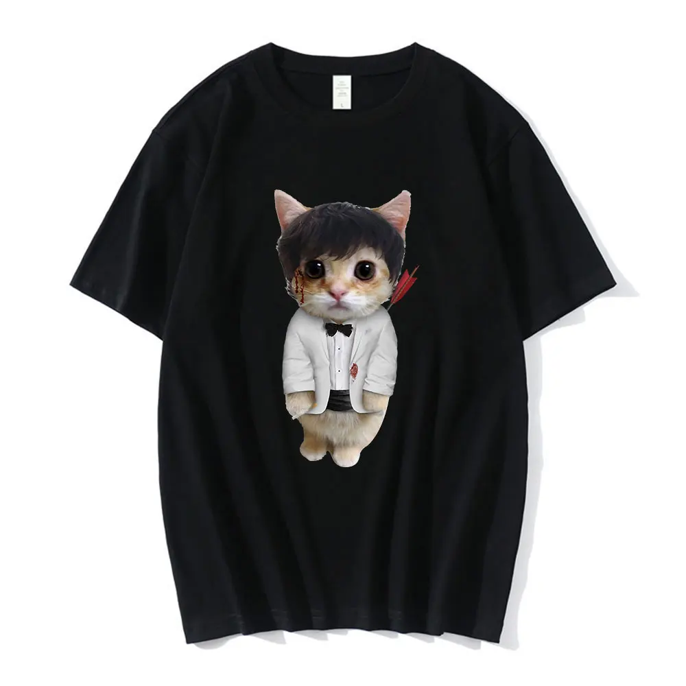Женская футболка с рисунком кота и плача, футболка с рисунком кота, модные футболки с коротким рукавом, Забавные футболки с коротким рукавом