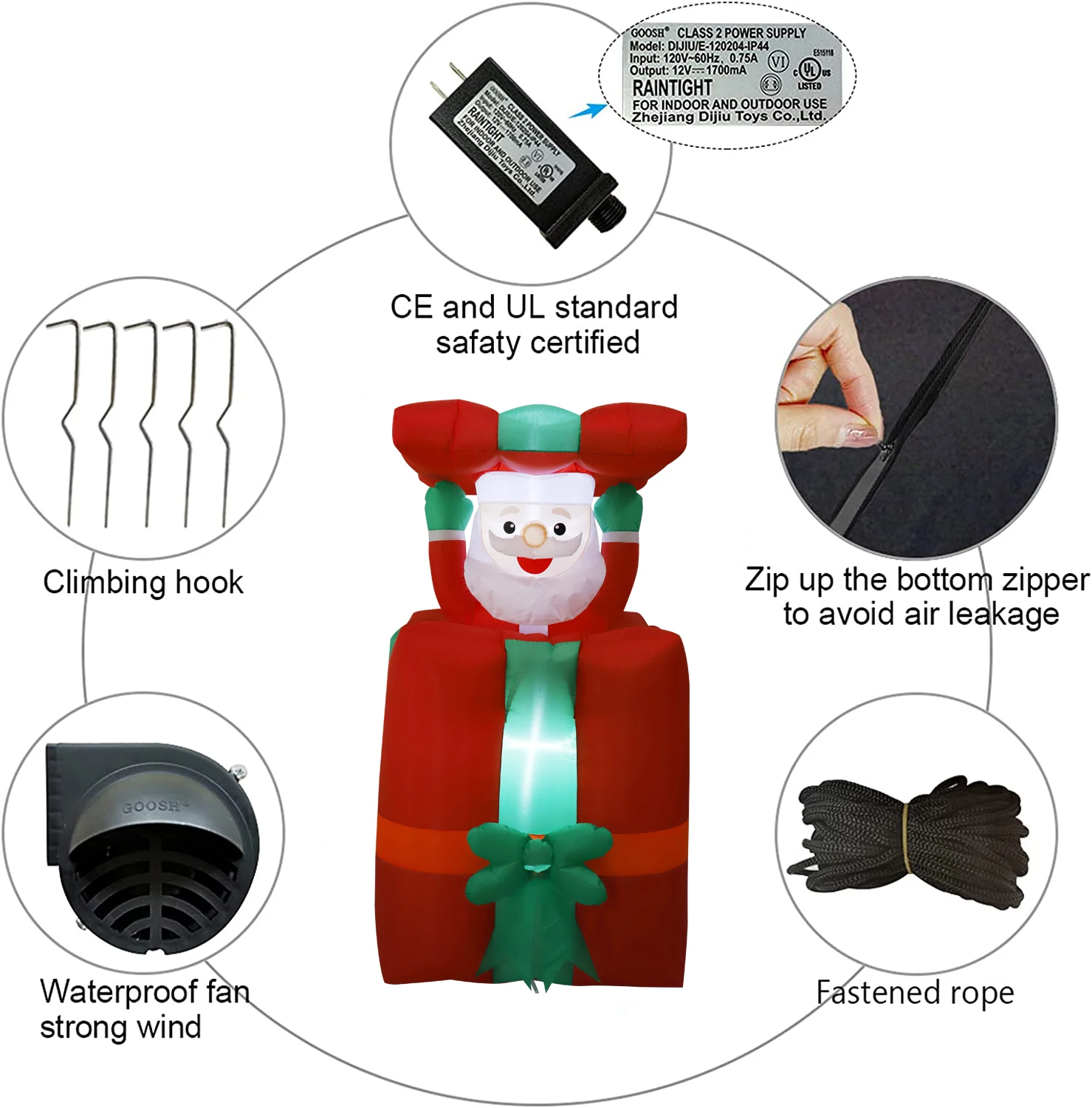 5FT Inflatable Santa Claus in Chimney Automatic Up and Down with LED Lights Christmas Decoration for Outdoor Yard Garden Lawn 3