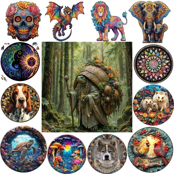 A3 A5 Size Wooden Animal Puzzle for Adult Kids Old Turtle Jigsaws Christmas Gifts Intelligent Family Party Games Wood Puzzles