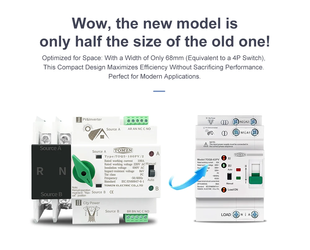 Din Rail ATS L N 220V Small Dual Power Automatic Transfer Electrical Selector Sw