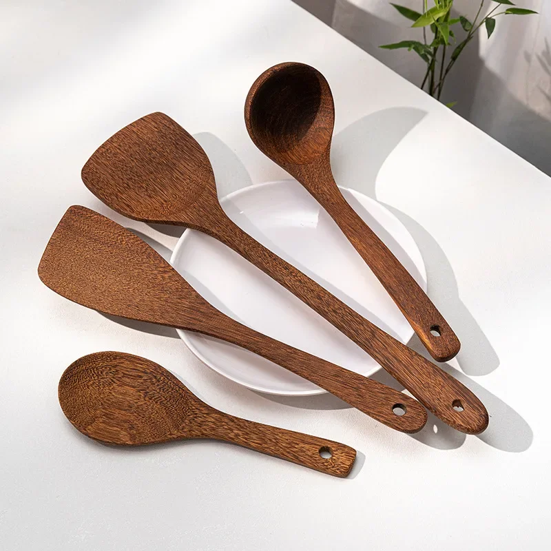 Kitchen Household Non-stick Wooden Spatula Heat-resistant Cooking Spatula Wood Tableware Spoon Ladle Turner Long Rice Colander