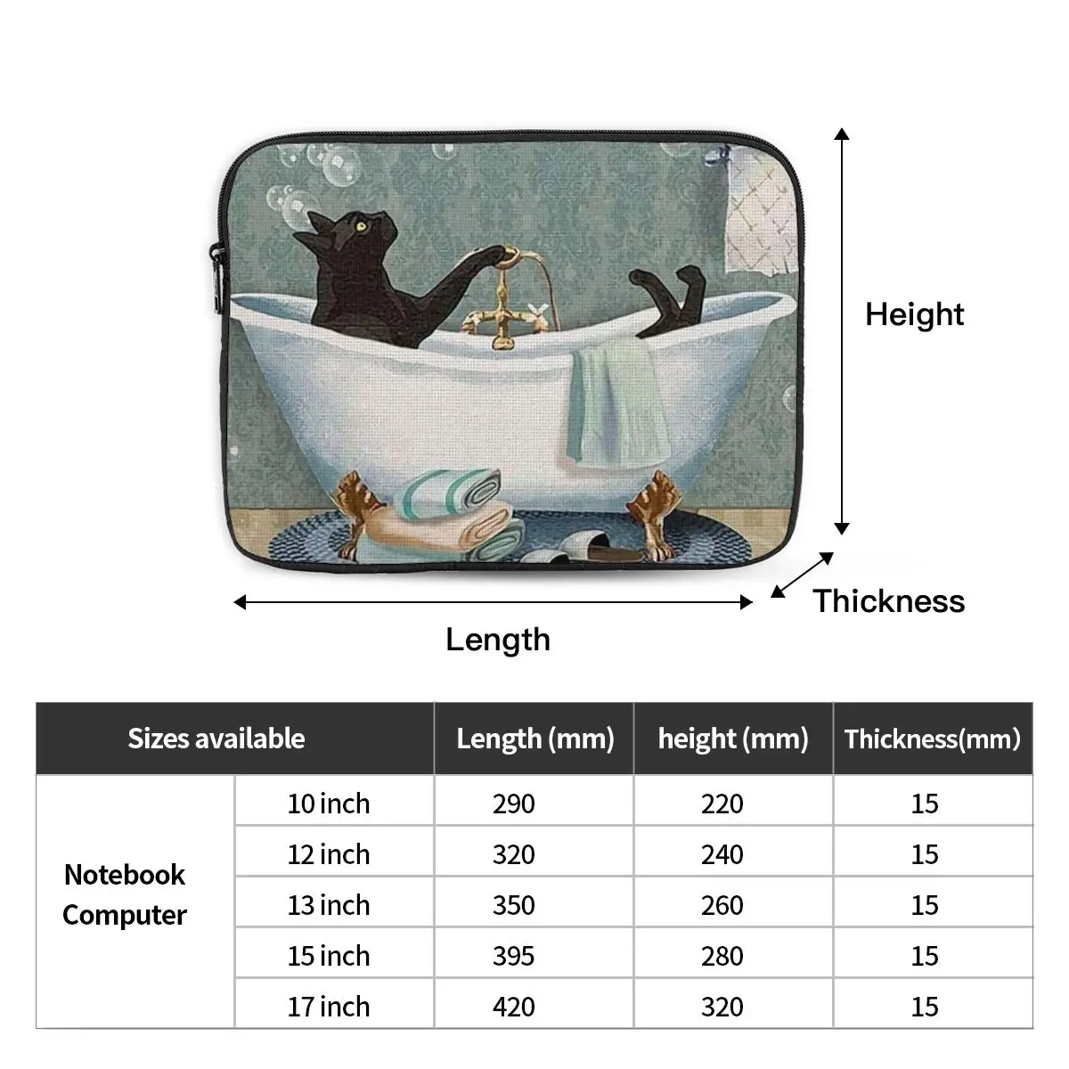 Gato Preto Sabão no Banheiro 12 13 15 17 Polegada Portátil Luva Case Notebook Bolsa Case Amantes do Gato Pet à Prova de Choque Case Bolsa - Imagem 4