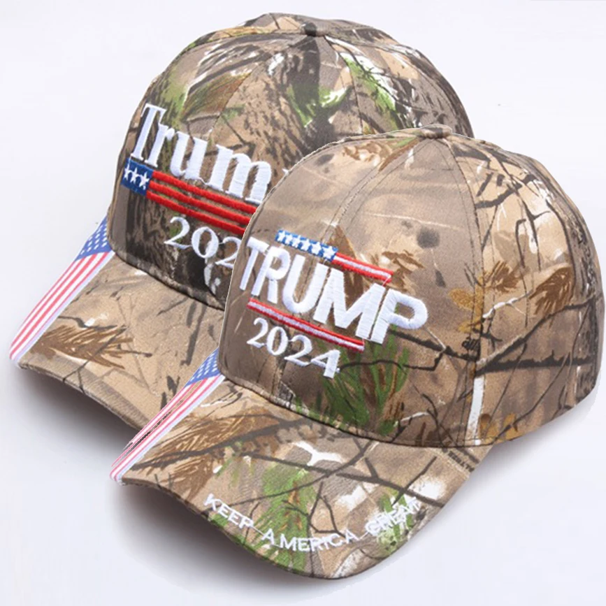 Embroidery Camouflage Donald Trump 2024 Hats USA Flag Baseball Caps