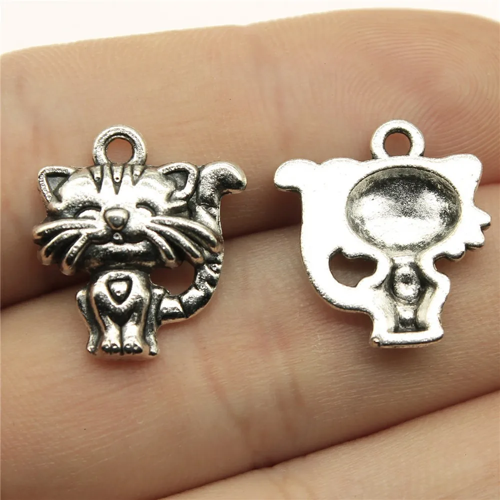 20pcs Cat Pendant Charms Antique Silver Color Small Cat Charms Jewelry DIY Cat  Charms For Bracelet Making