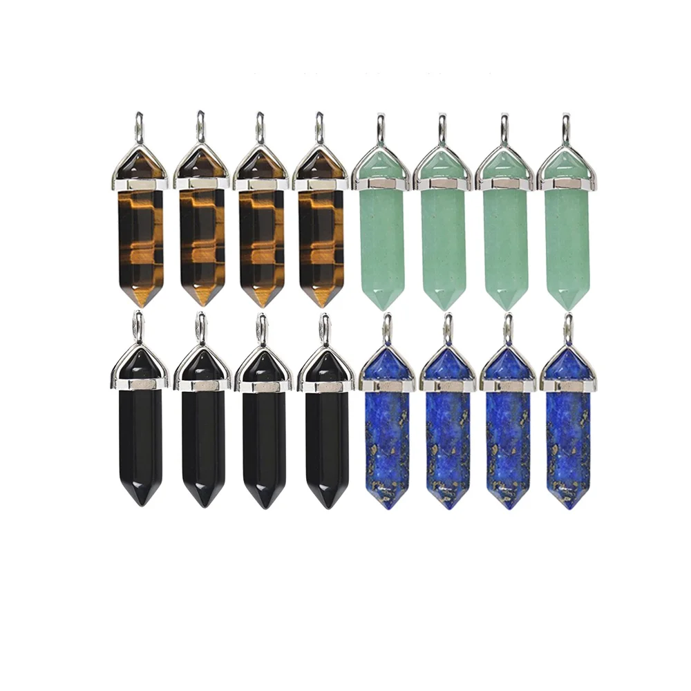 50PCS Natural Gemstone Hexagonal Bullet Point for Making Jewelry Meditation Healing Chakra Pointed Stone Pendants Necklace