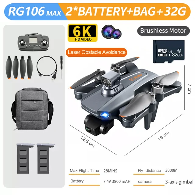 2022 New RG106 Drone 8k Dual Camera Profesional GPS Drones With 3 Axis Brushless Rc Helicopter 5G WiFi Fpv Drones Quadcopter ToyDark Gray