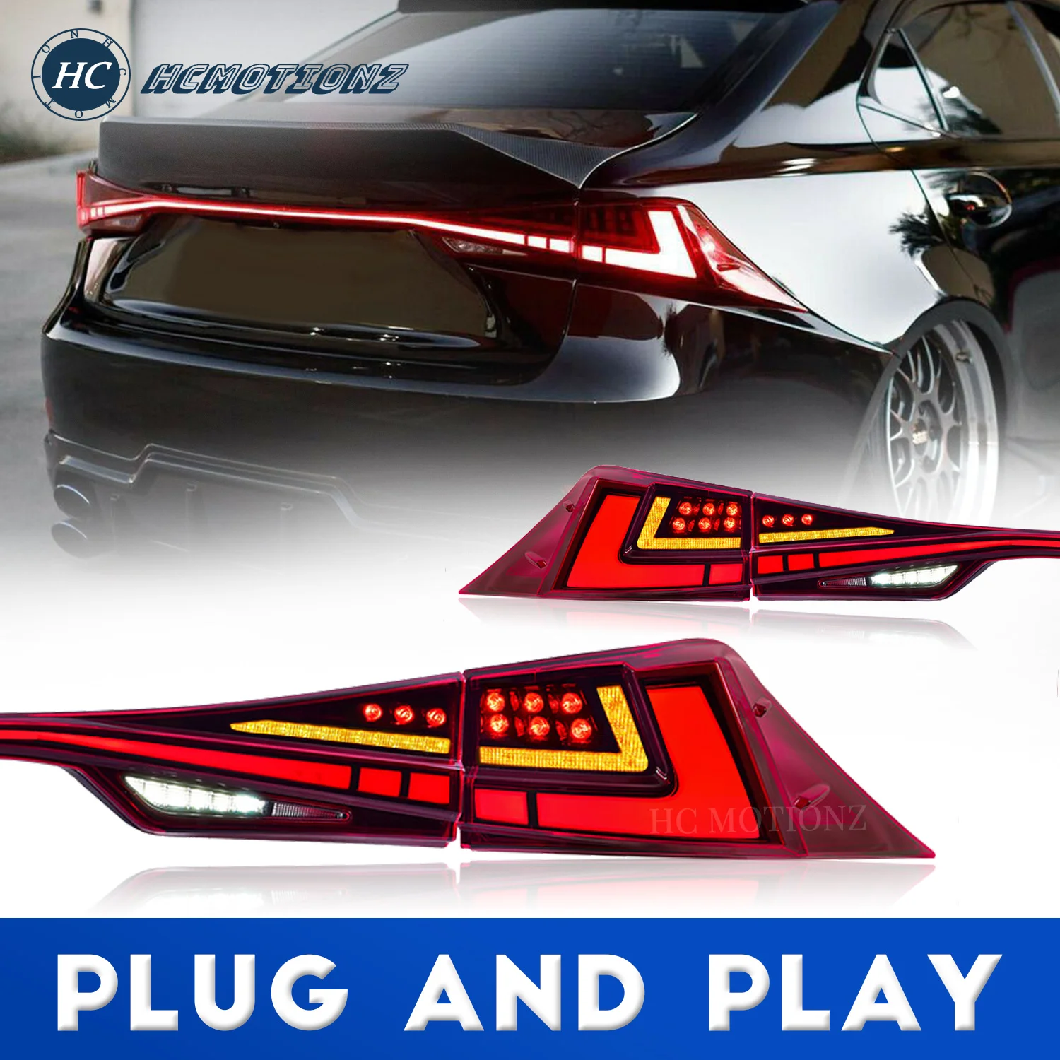 

HCMOTIONZ Tail Lights Assembly 2014-2020 Lexus IS250 IS200T IS350 IS300 With Start UP Animation LED DRL light & Reverse Lights