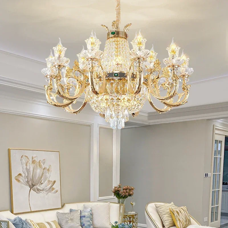

Хрустальная Ретро Золотая люстра в европейском стиле, лампа для дома, гостиной, спальни, столовой, роскошная стеклянная подвесная фотолюстра