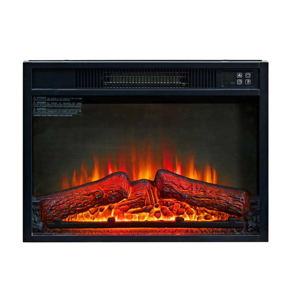 23" Electric Fireplace, 3DInfrared Black Fireplace Electric Insert Heater, with IR Remote Control, Glass View, Adjustable 3