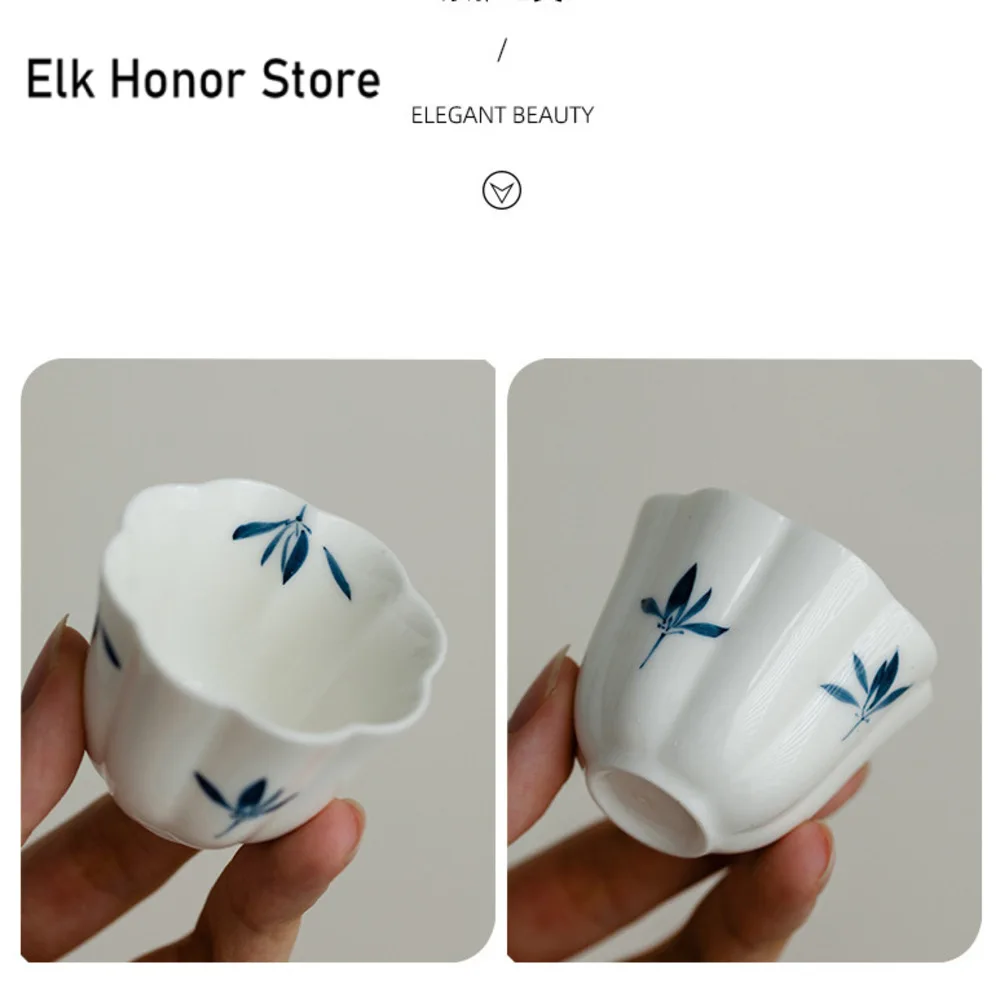 Pure Hand-painted Butterfly Orchid Teacup White Porcelain Set of Cups Petal Smell Fragrance Cup Household Tea Items 38ml 2pc/set tea cup glass tea set
