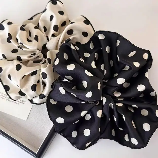 Retro Elegant Polka Dots Scrunchies Black White Large Intestine HairBand Hair Accessories Female Party Headdress 1