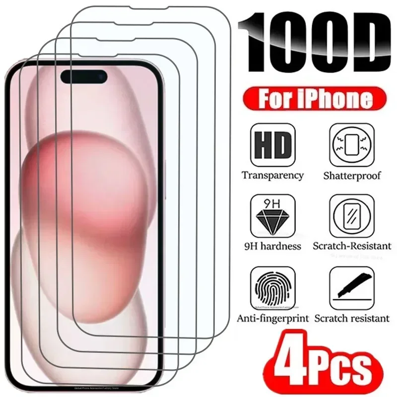 

4Pcs Tempered Glass for IPhone 14 13 12 11 Pro Max Screen Protector for IPhone 12Mini 13Mini 7 8 15 Plus SE X XS XR 14Pro Glass