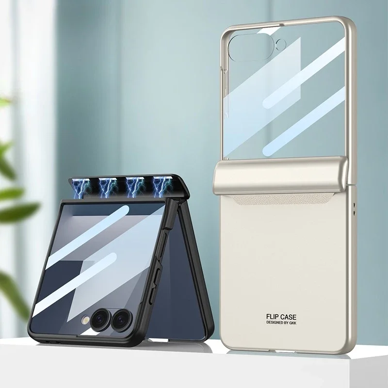 Magnetic Hard Shell Phone Case with Hinge Protection and Tempered Film Protector Cover