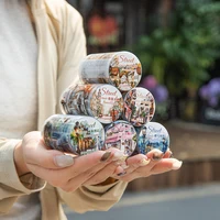 2m/roll PET Die-cut Tape Romantic City Travel Street Landscape Street Light Pattern Tape Creative DIY Greeting Card Decoration 1