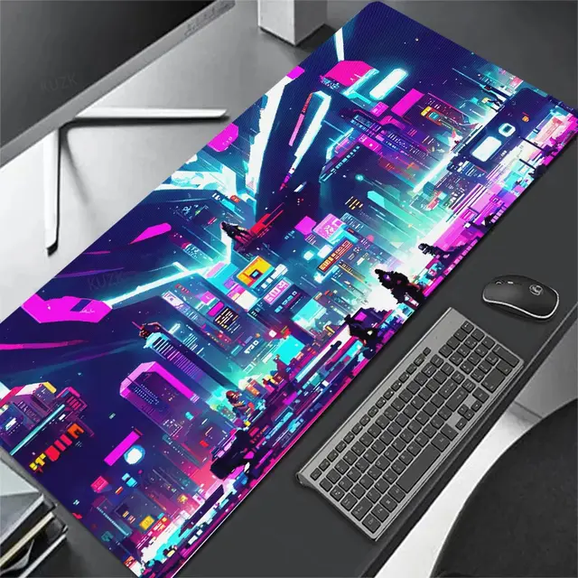 Cyberpunk Los Angeles, Retrowave Mousepad, Gamer Desk Setup, Gaming Mousepad  XL, Gaming Desk Mat, Gaming Desk Pad XXL 