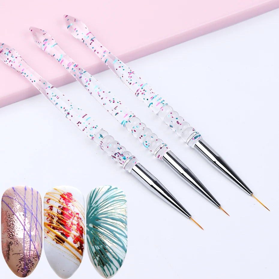 

3pcs Dotting Liner Nail Brush Pen Strip Wide Line Painting Nail Art UV Gel Polish Detail Drawing Profession Manicure Tool JI1047