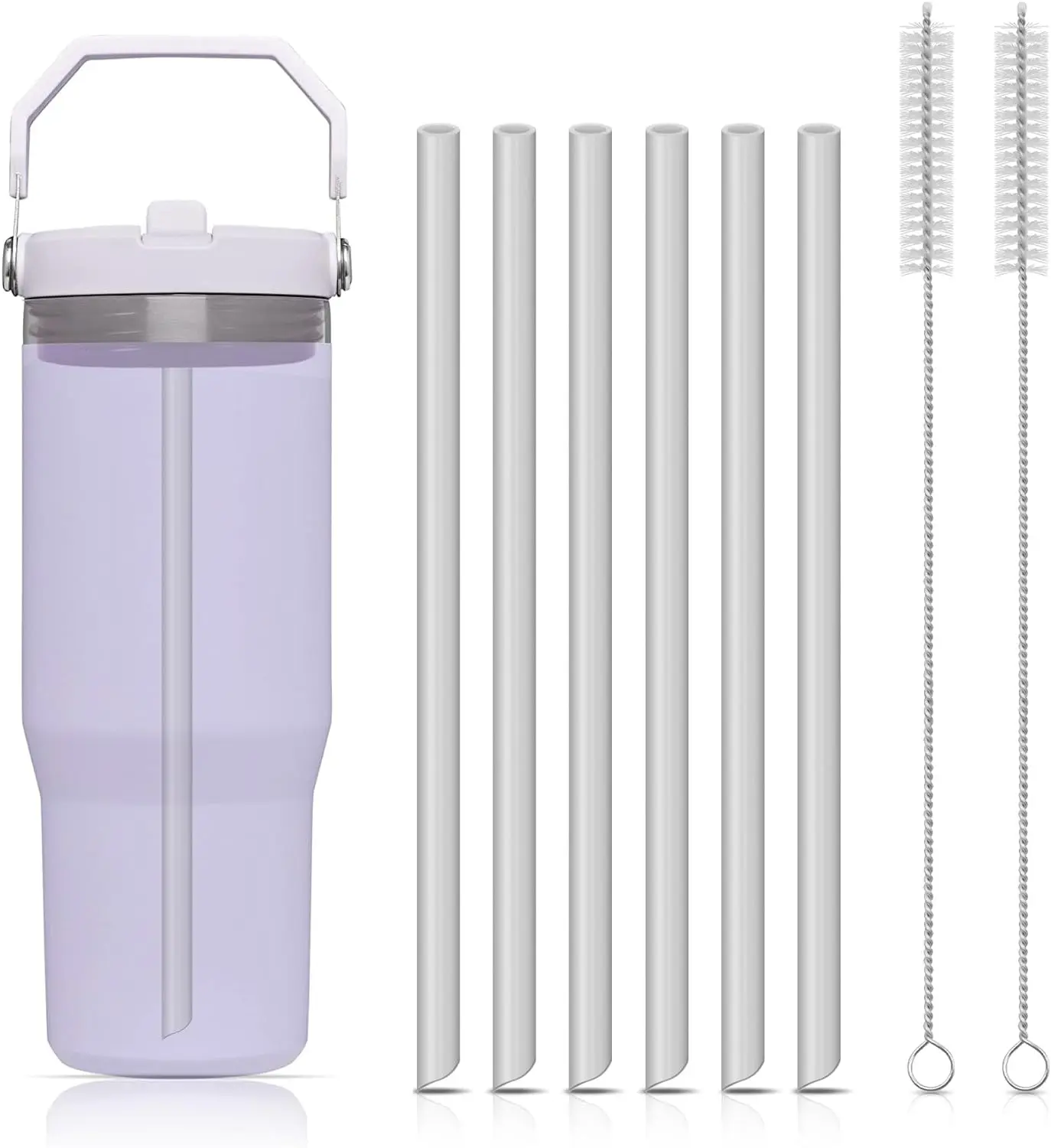 6pcs Reusable Plastic Straws with Cleaning Brush