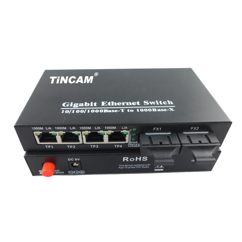 TiNCAM Smart POE Switch 65W External Power Supply Unmanaged Single Mode Dual Fiber POE Switch 20km With POE Switch For IP Camera