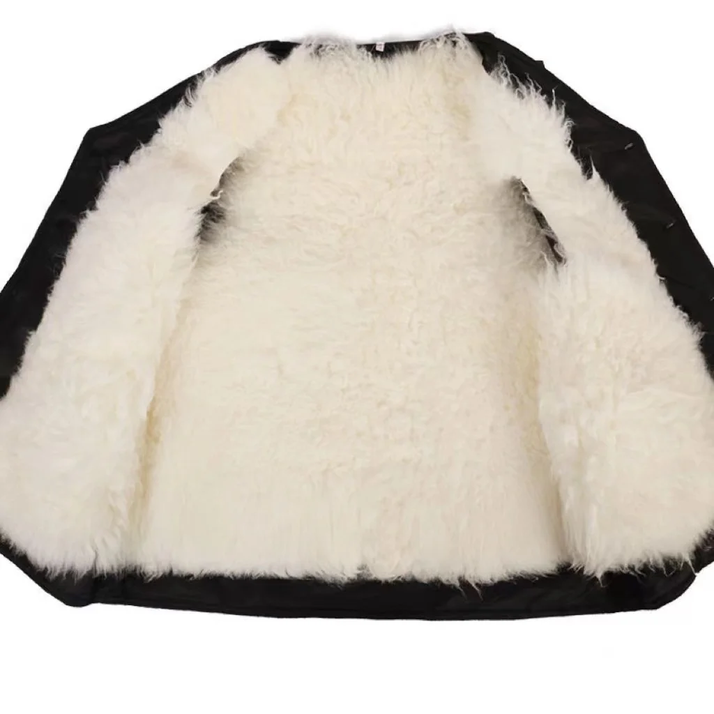 Cold Autumn Winter Middle-aged Elderly Wool Vest Thicken Warm Genuine Fur Overcoat Fashion Comfortable Dad Father Cotton Outfit 6