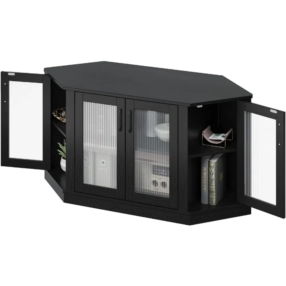 Corner TV Stand - 47 Inch Media Console with 4 Doors and Shelves, Living Room Storage Entertainment Center for TVs up to 51 Inch 5
