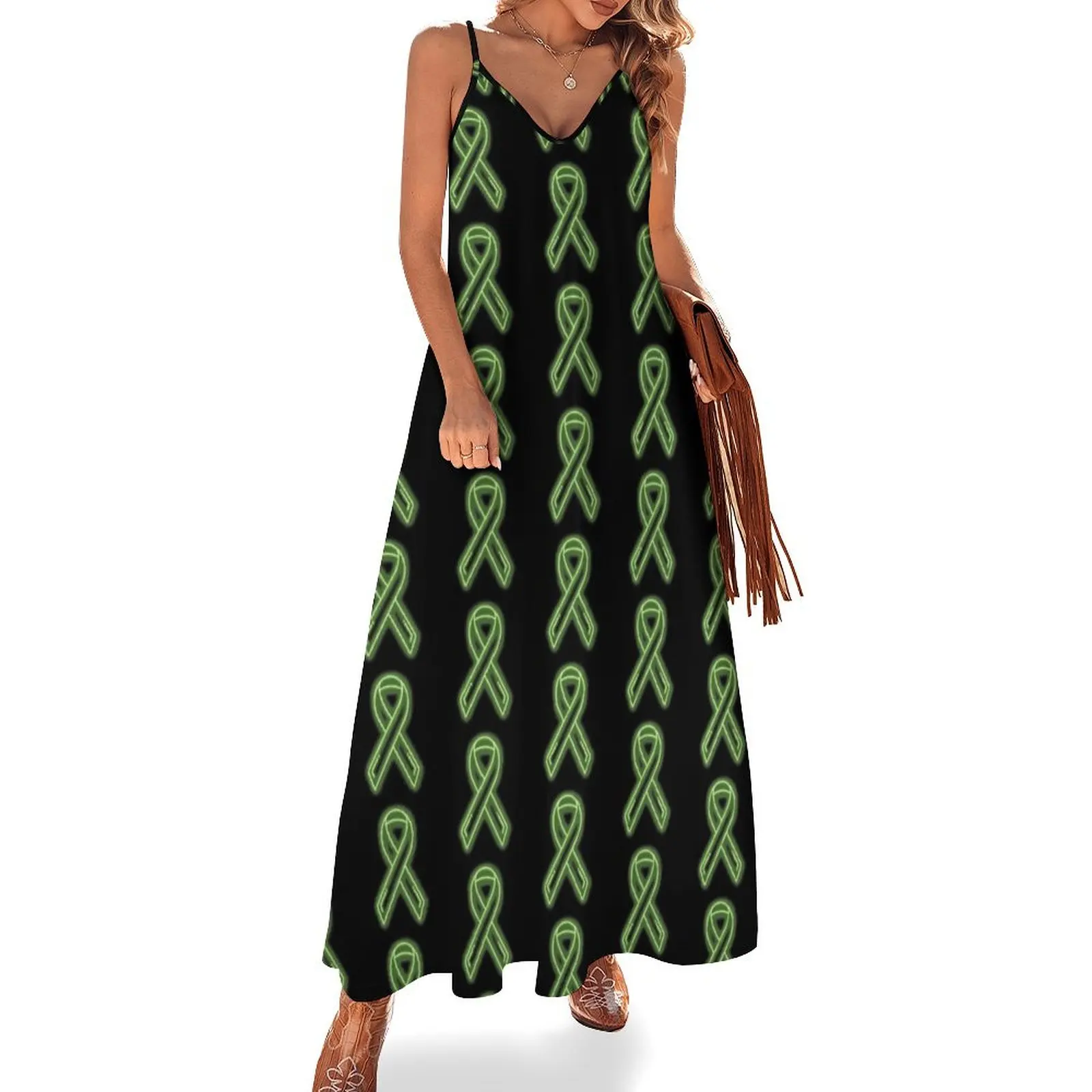 

Light Green Neon Awareness Ribbon Sleeveless Dress evening dress ladies Women's summer suit