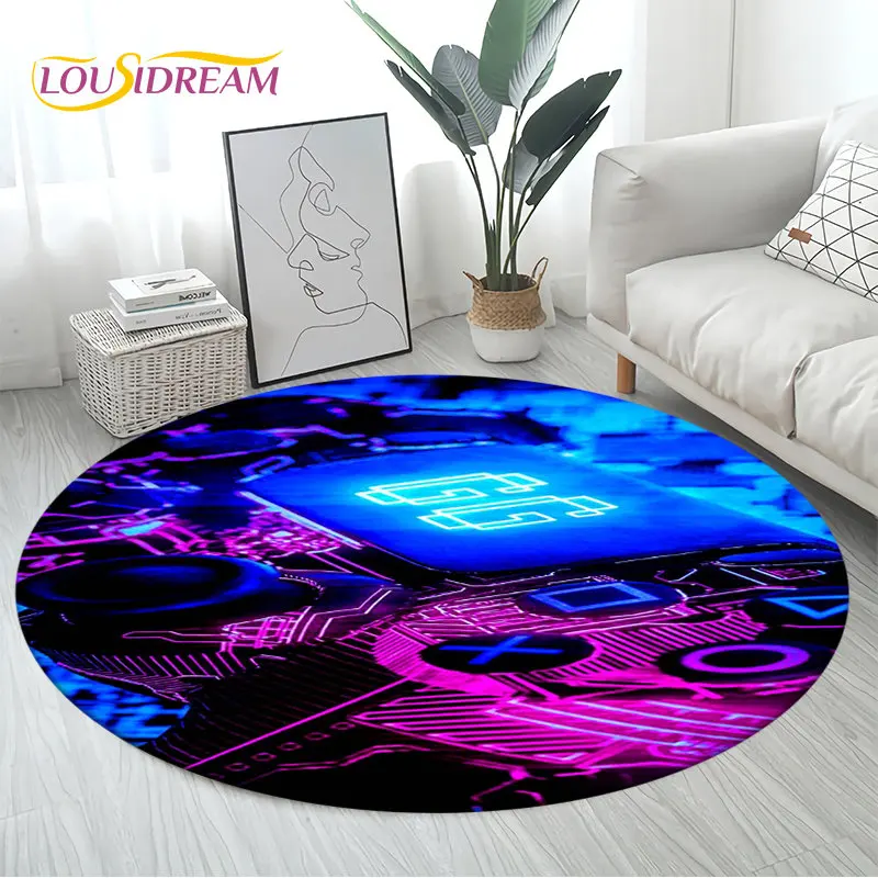

3D Cartoon Gamer Game Controller Area Rug Large,Round Carpet Rug for Living Room Bedroom Sofa Decor,Kid Play Non-slip Floor Mat