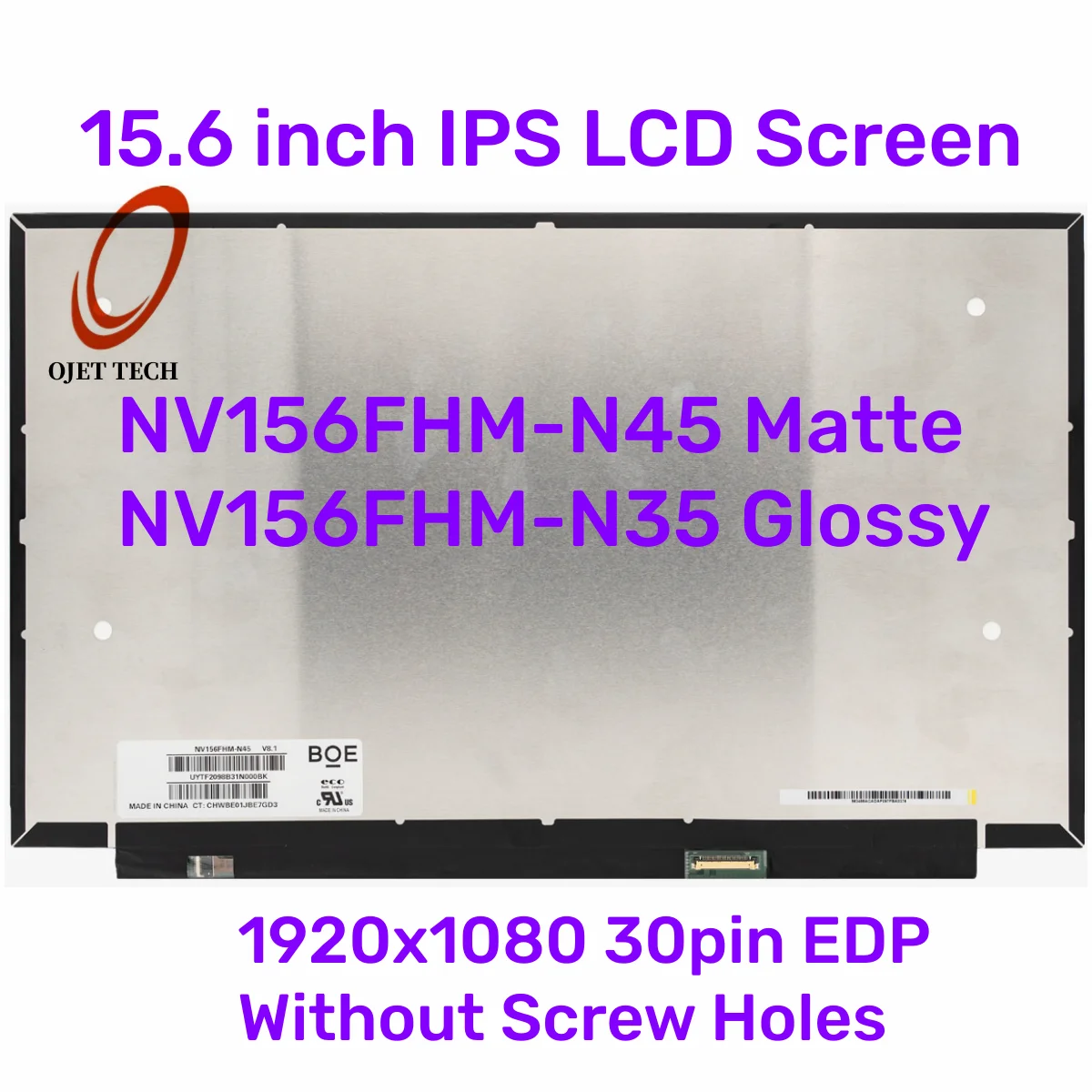 Tela de Exposição do Lcd do Ips 30 Pinos Fhd N156hga-ea3 Nv156fhm-n45 N35 N48 Ns0 N3d N156hca-eaa Tv156fhm-nh1 Lm156lfcl Lp156wfc 156”