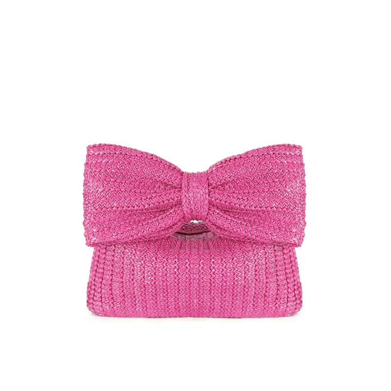 2024 New Summer Straw Woven Clutch Bag Luxury Design Women Bow Purse Evenging Handbags Vacation Beach Tote Formal Party Wedding