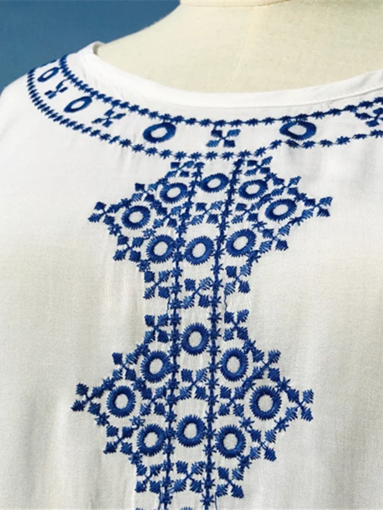New Arrivals Beach Cover up Embroidery Rayon Swimwear Ladies Tunics For Beach Kaftan Dress Beachwear Bathing Suit Cover ups #Q71 5