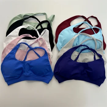 No Logo Asymmetric Sports Bra for Women One Shoulder Padded Yoga Top Bra Hollow Out Sexy Gym Bra Openback Workout Tops