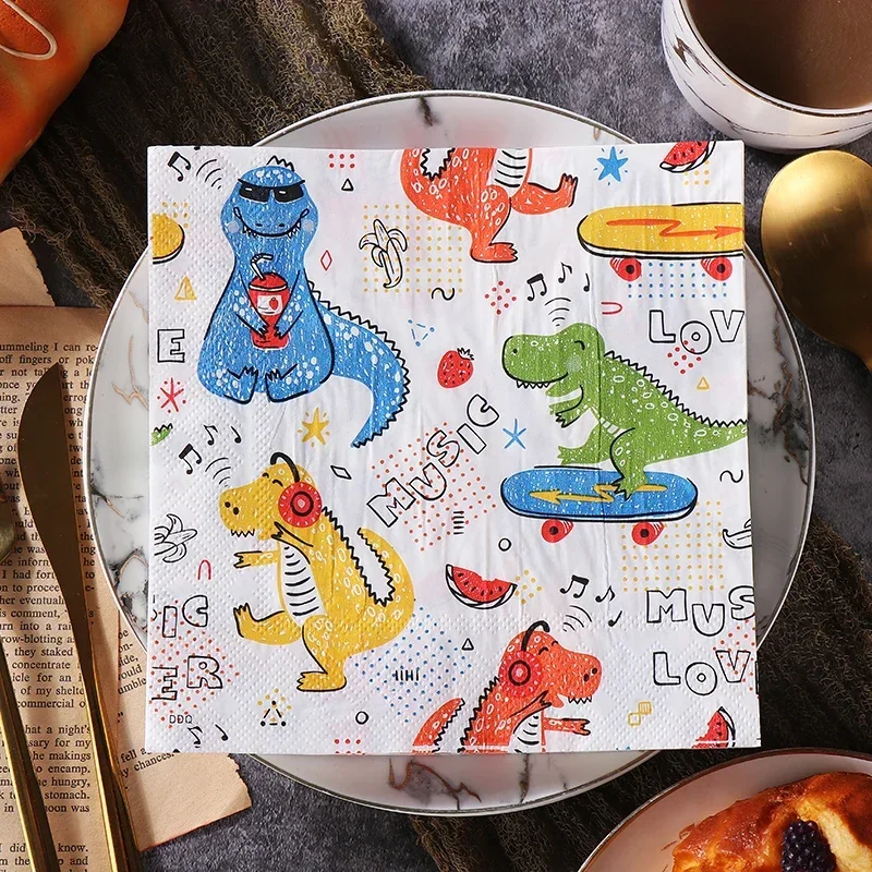 New Dinosaur Printing Paper Napkins 20pcs/Pac 33cm 2Ply Cartoon Birthday Party Colorful Napkins Personalized Dress Up Paper