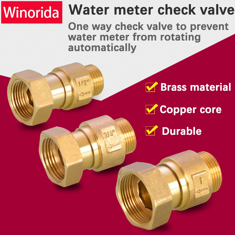 Medidor de Água Válvula Vertical Household Anti-backflow 12 34 Latão Horizontal Válvula Spring Check Fitting