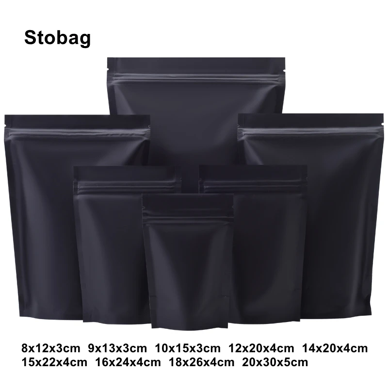 Premium Black Matte Stand-Up Ziplock Pouches for Food Storage – 100pcs Reusable Packaging Bags for Tea, Nuts, Candy, and Beans