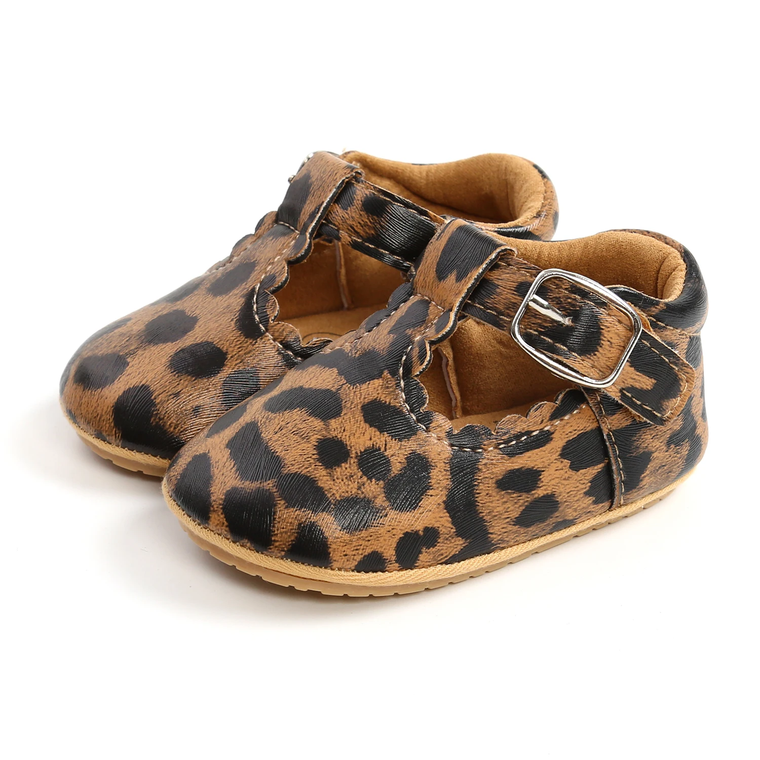 Baby Shoes Infants Girl Anti Slip Leather Shoes Walking Decoration Anti-Slip Ruffle Hem Birthday Gift Sneaker Leopard / Solid 0-18M