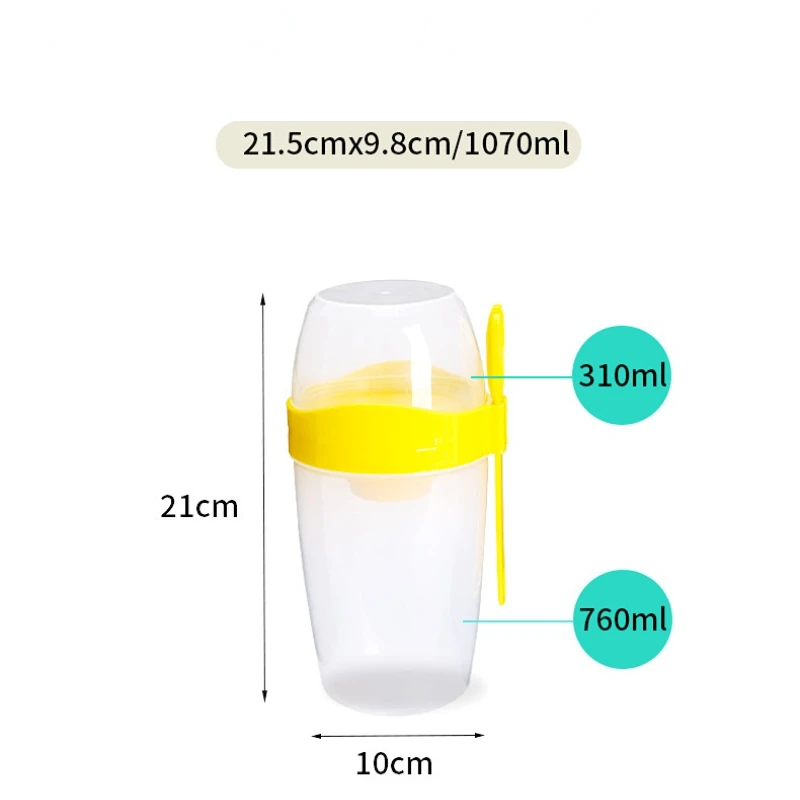 1070ml Portable Salad Cup With Spoon And Lid, Multicolor Smoothie