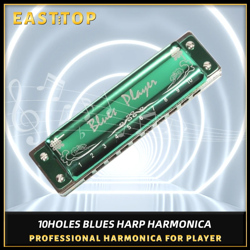 EASTTOP Blues Harp Mouth Organ PR020 Key Of C Two Screws One Side Big Open On Back Diatonic