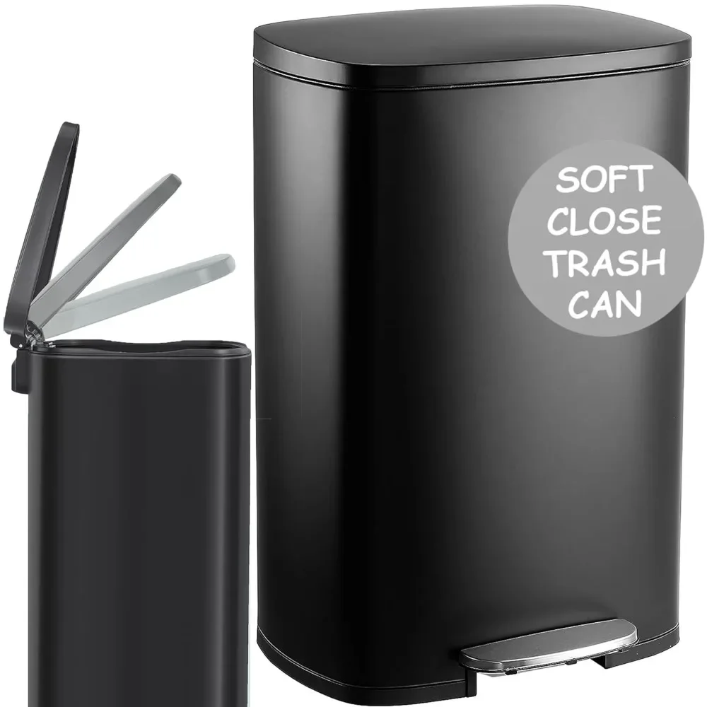 

Trash Bin or Bedroom ( 13 Gallon Kitchen Trash Can Soft Close With Anti - Bag Slip Liner and Lid Matte Black) Tall Dust Bin Home