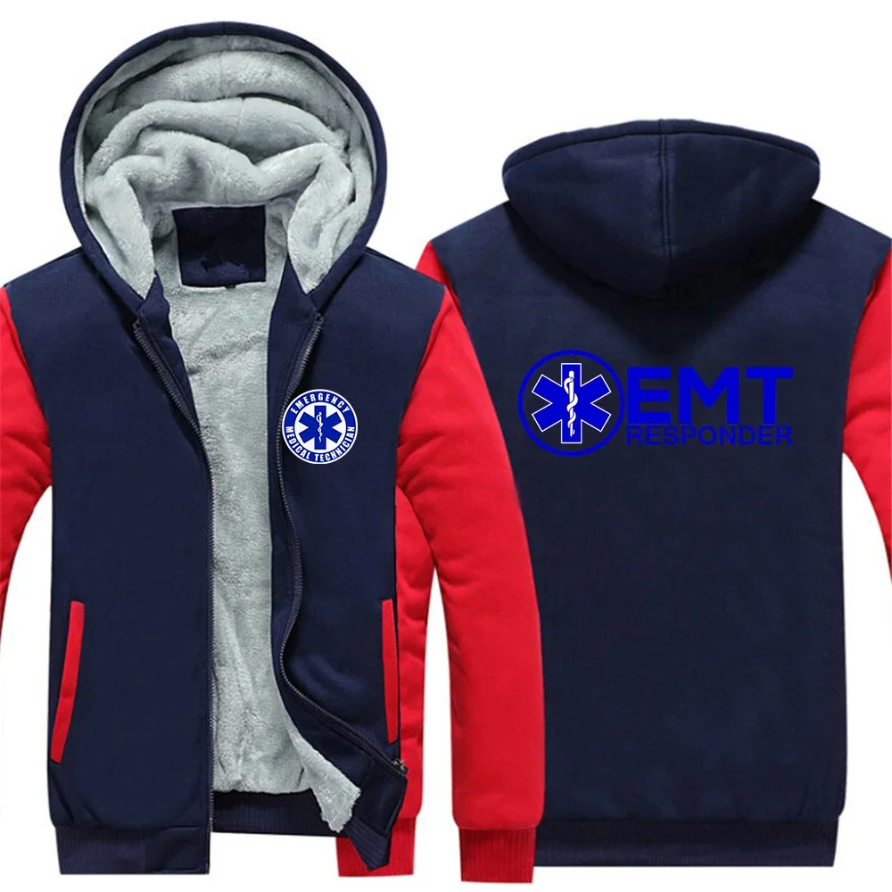 

EMT Paramedic Emergency Medical 2024 Men's Cardigan Hooded Autumn Fashionable Male Clothing Thickening Keep Warm Slim Coat