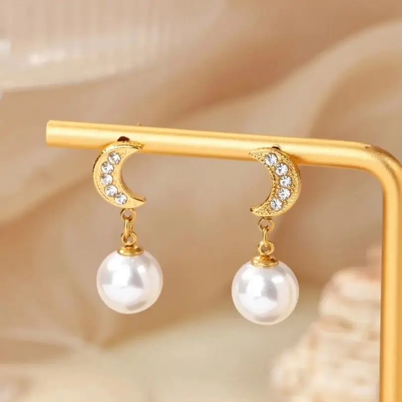 Imitation Pearl Geometric Earrngs For Women Gold Stainless Steel