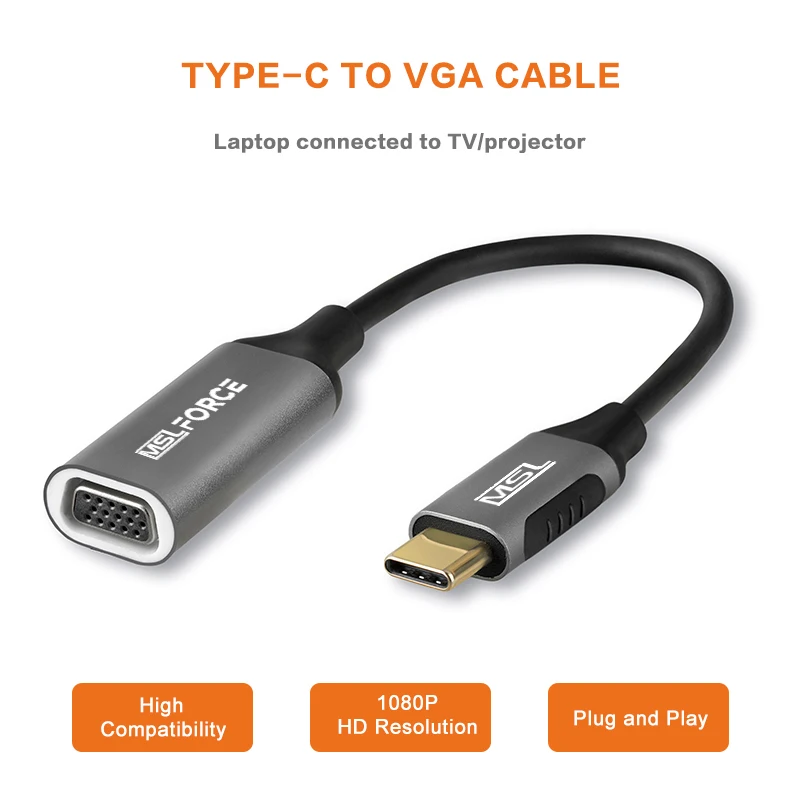 Adattatore Msl Da Usb-C A Vga Thunderbolt 3 Adattatore Da Usb Tipo C A Vga Convertitore Da Maschio A Femmina Compatibile Per Mac Pro 3.1 Dell Xps 13