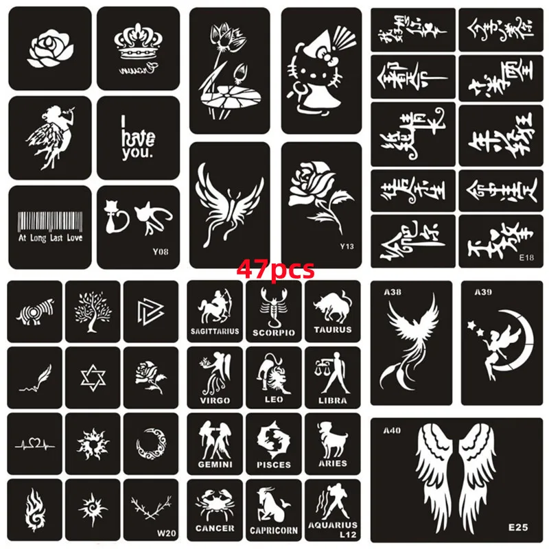 97pcs/set Small Letter Airbrush Stencil Tattoo For Finger Drawing Painting  Decoration Cross Henna Stencil Cool Design Reusable - Tattoo Stencils -  AliExpress