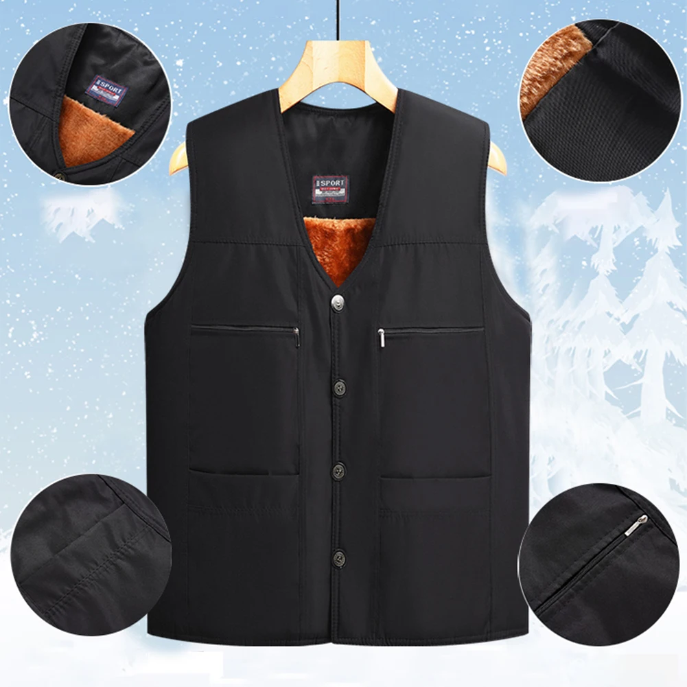 

Hot Sale New Fashion Men Vest Jacket Soft Solid Color Tops Waistcoat Warm Winter Comfortable Fleece Lined Mens