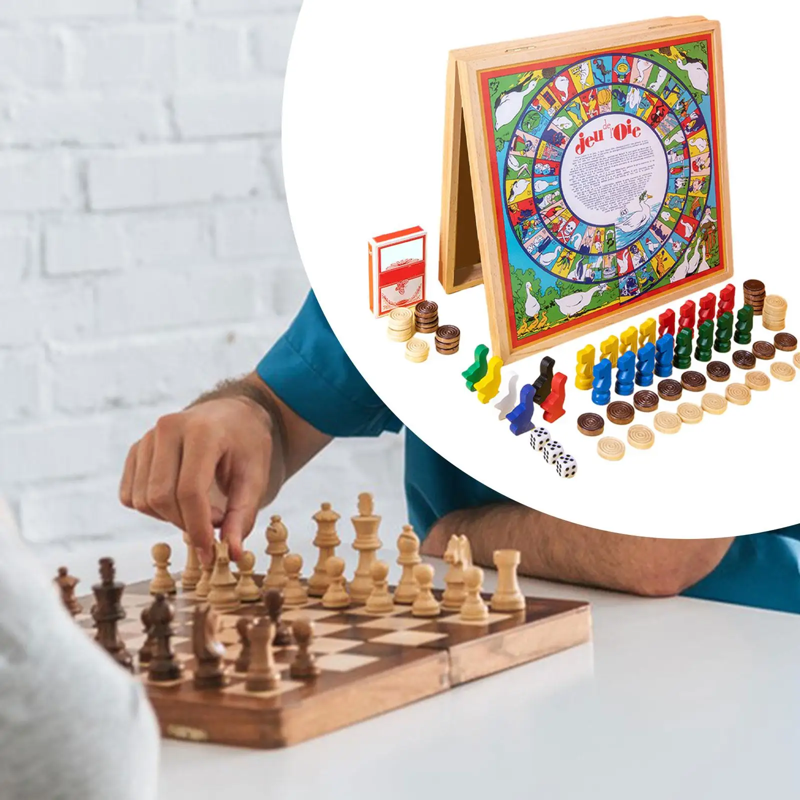 Board Game 4 in1 Board Game Set Goose Game Nine Men's Morris Game Ludo Game Checkers Family Game Kids Adults Party